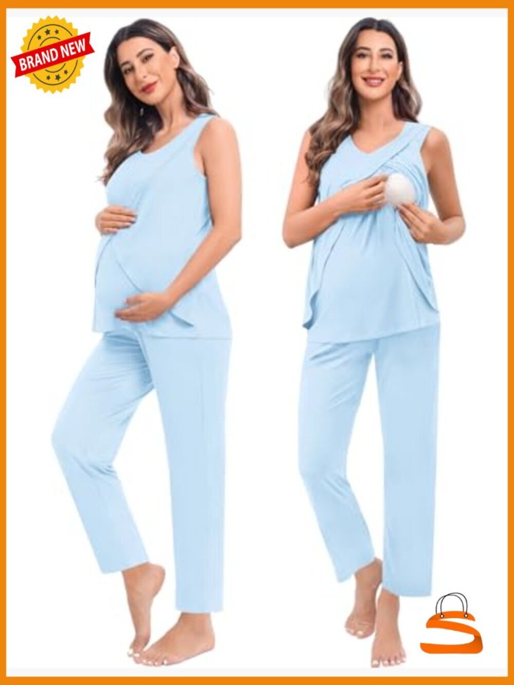 Maternity Nursing Robe Set 3 Pcs Postpartum Breastfeeding Pajamas Double Layer - Picture 2 of 7